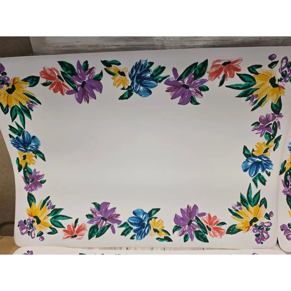 Cannon Vinyl Floral Placemat Set of 5 White Multi Color Flower 13x19 PVC